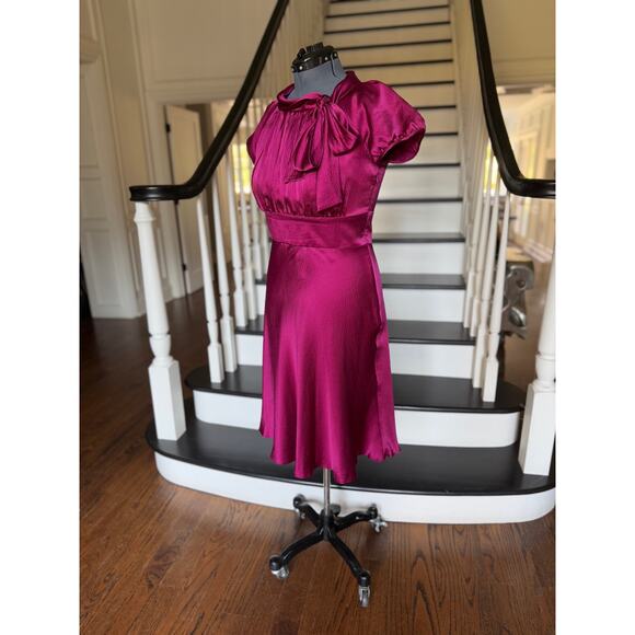 Boutique Retro Silk Raspberry Special Occasion Dress Wedding Guest Derby Party - Picture 5 of 12